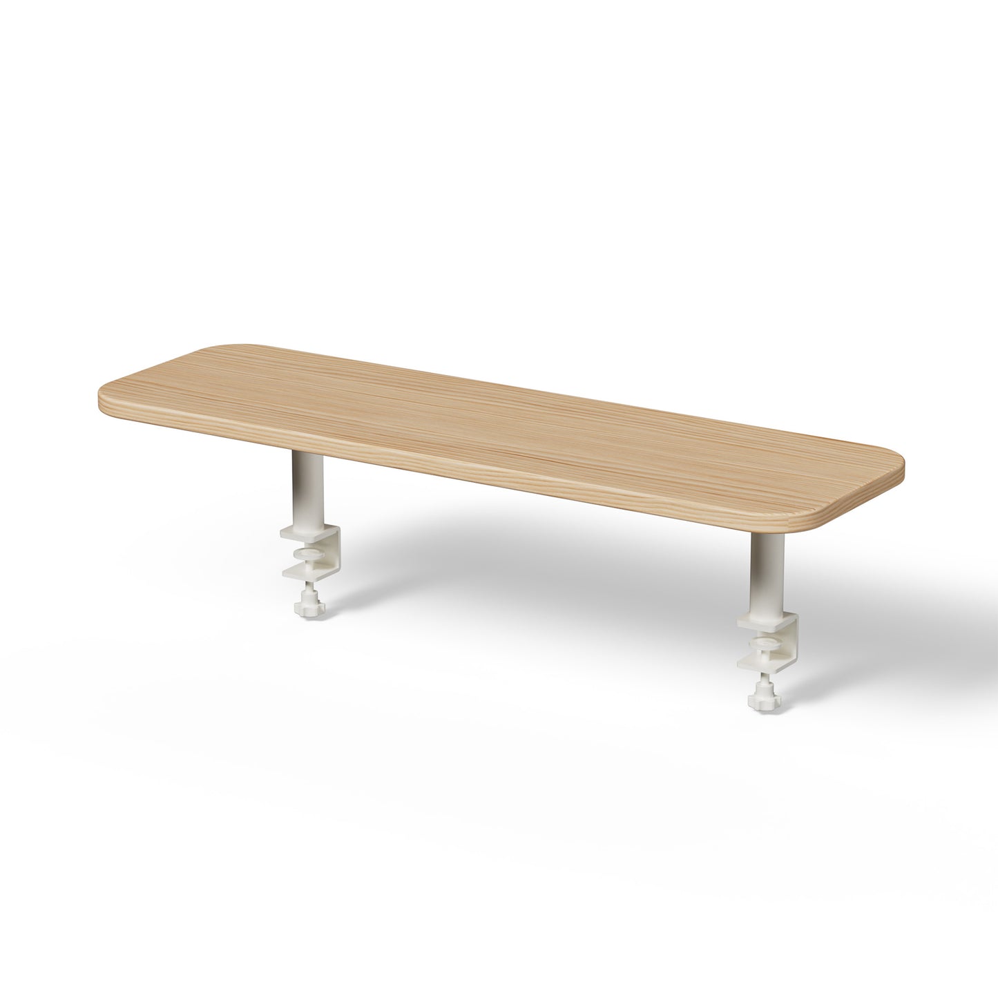 Wooden bunk table with white legs on a white background