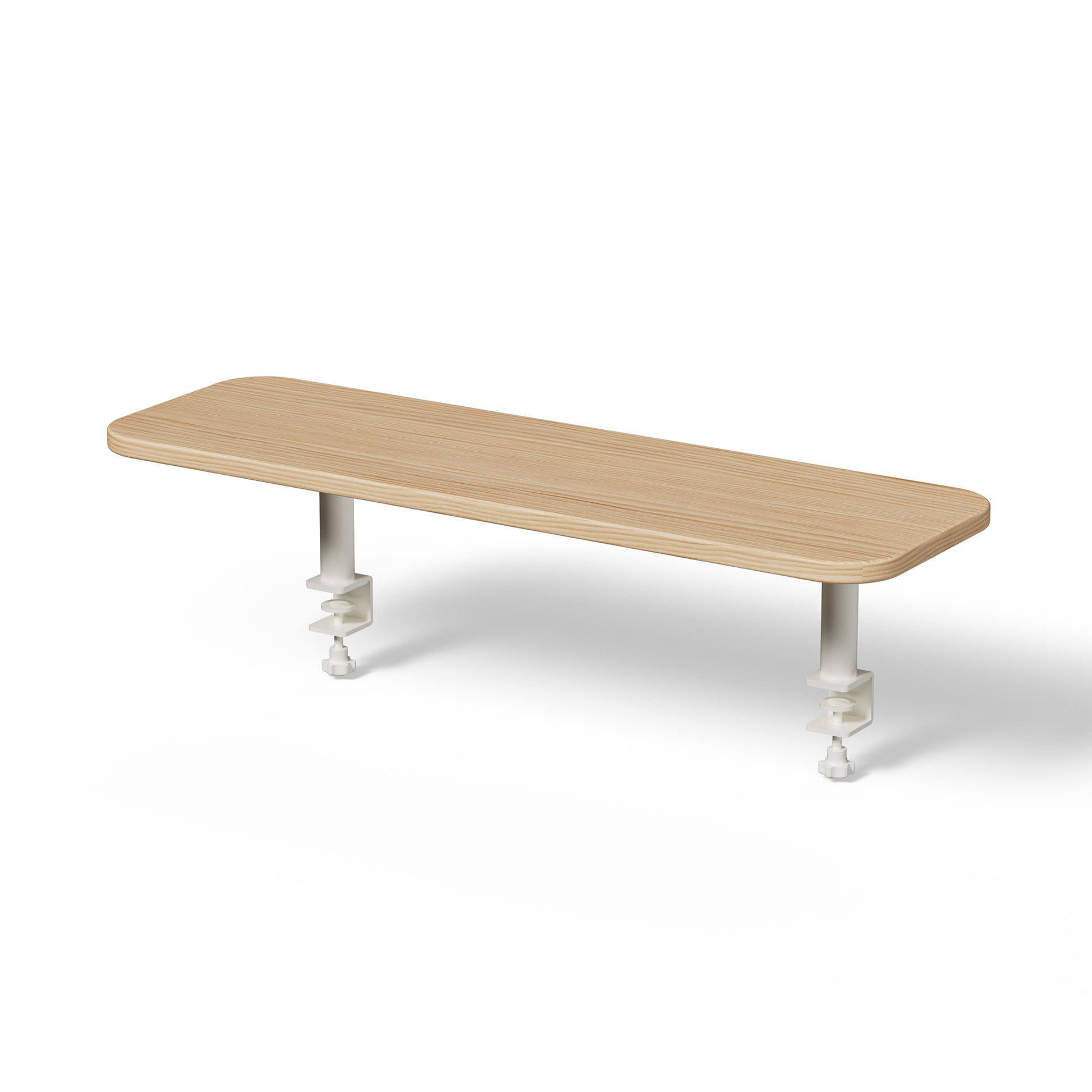 Wooden bunk table with white legs on a white background